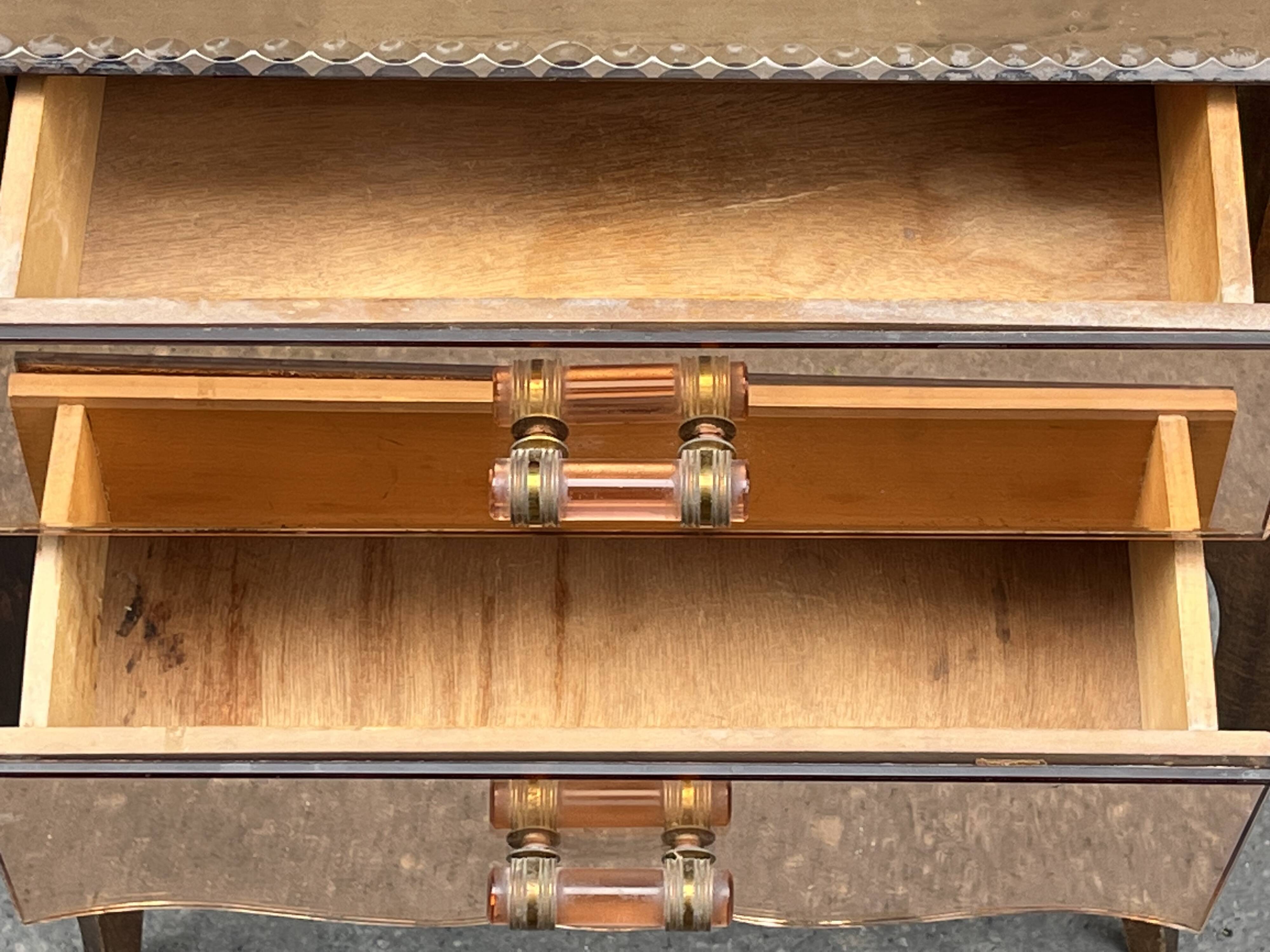 1940s Art Deco bedside table in copper mirror