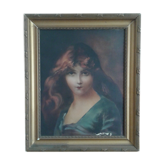 old table . Oil on canvas "young woman with red hair" circa 1900