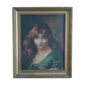 old table . Oil on canvas "young woman with red hair" circa 1900