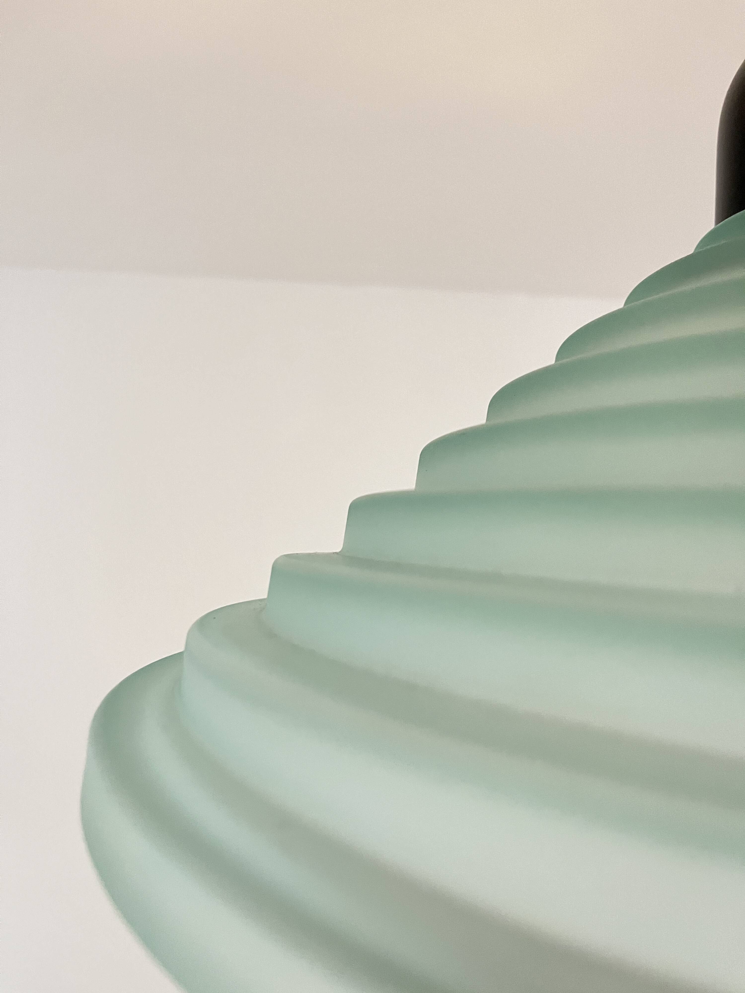 Vintage Aqua Green Honeycomb Glass Ceiling Lamp, 1980s Postmodern lamp