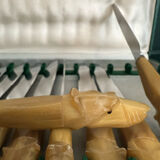 Table knife set handle carved dog heads