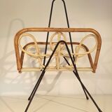 Porte vintage magazine rattan ratin white scoubidou and black metal trample