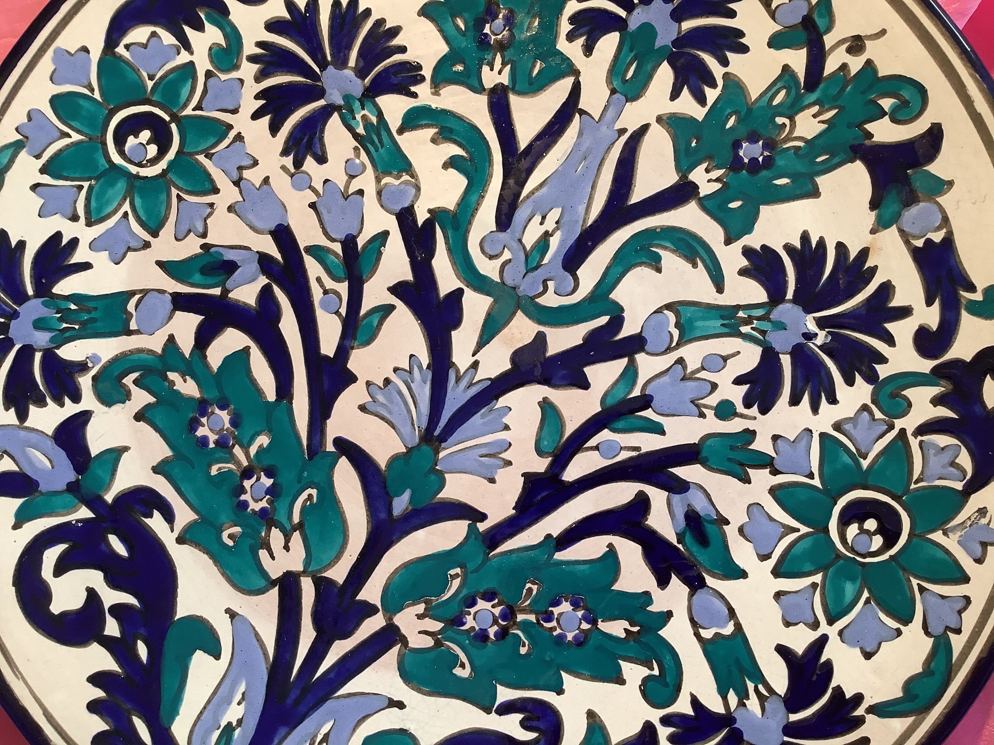 Moroccan craft dish round vintage glazed terracotta