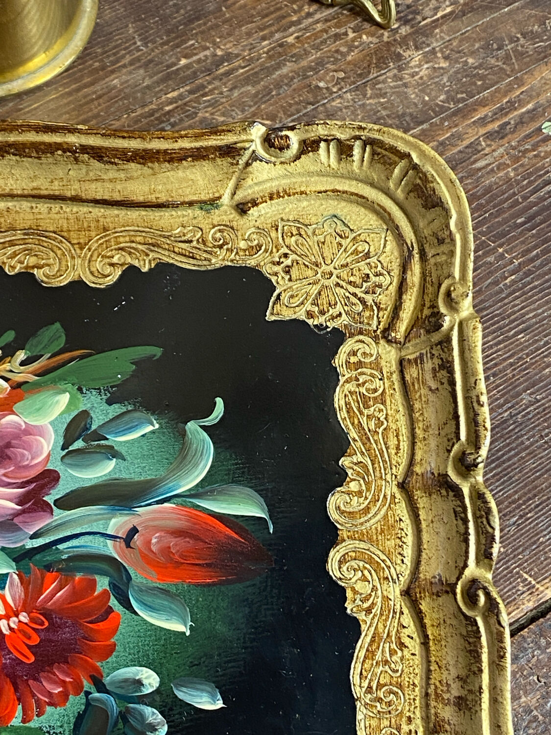 Wooden platter, hand-painted decoration