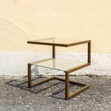 Table basse en laiton avec double étagère en verre, années 1970