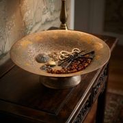 Cup on Pedestal / Vintage Bowl in Chiseled Brass — Peacock Pattern
