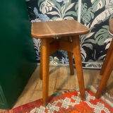 Pair of brutalist solid oak stools