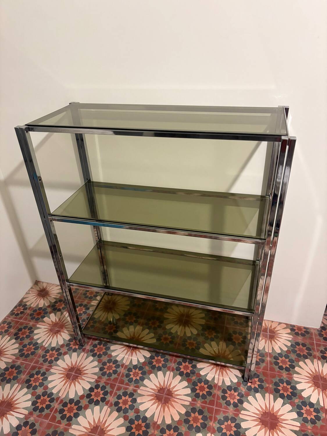 Chrome and smoked glass shelf