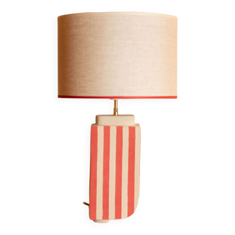 Linen and red sandstone lamp