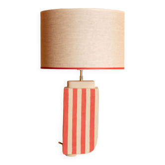 Linen and red stoneware lamp