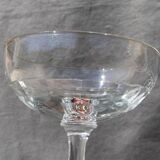 9 old champagne glasses in flat-waisted blown glass
