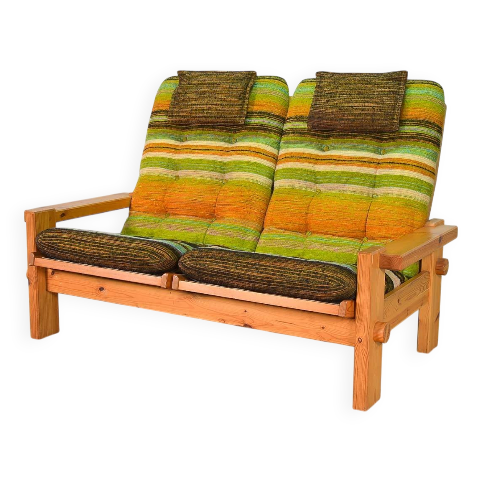 Yngve Ekstrom Scandinavian Design Pinewood 2-Seat Dymling Sofa Swedese 70s