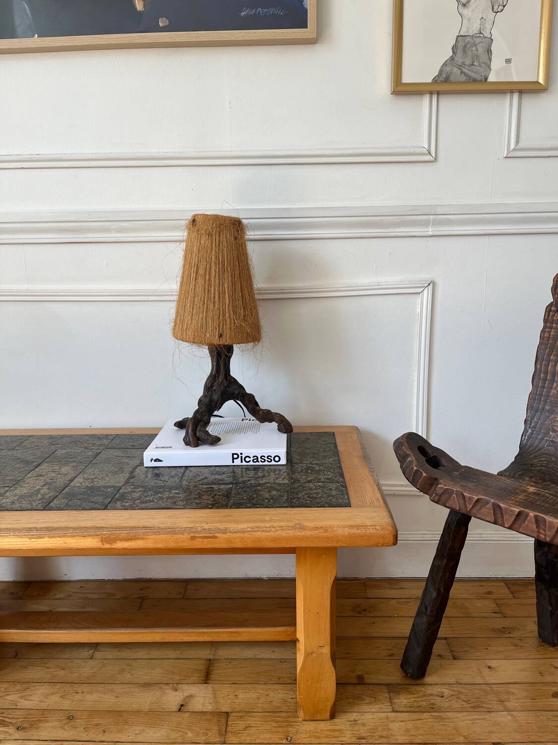 Brutalist wood and ceramic coffee table