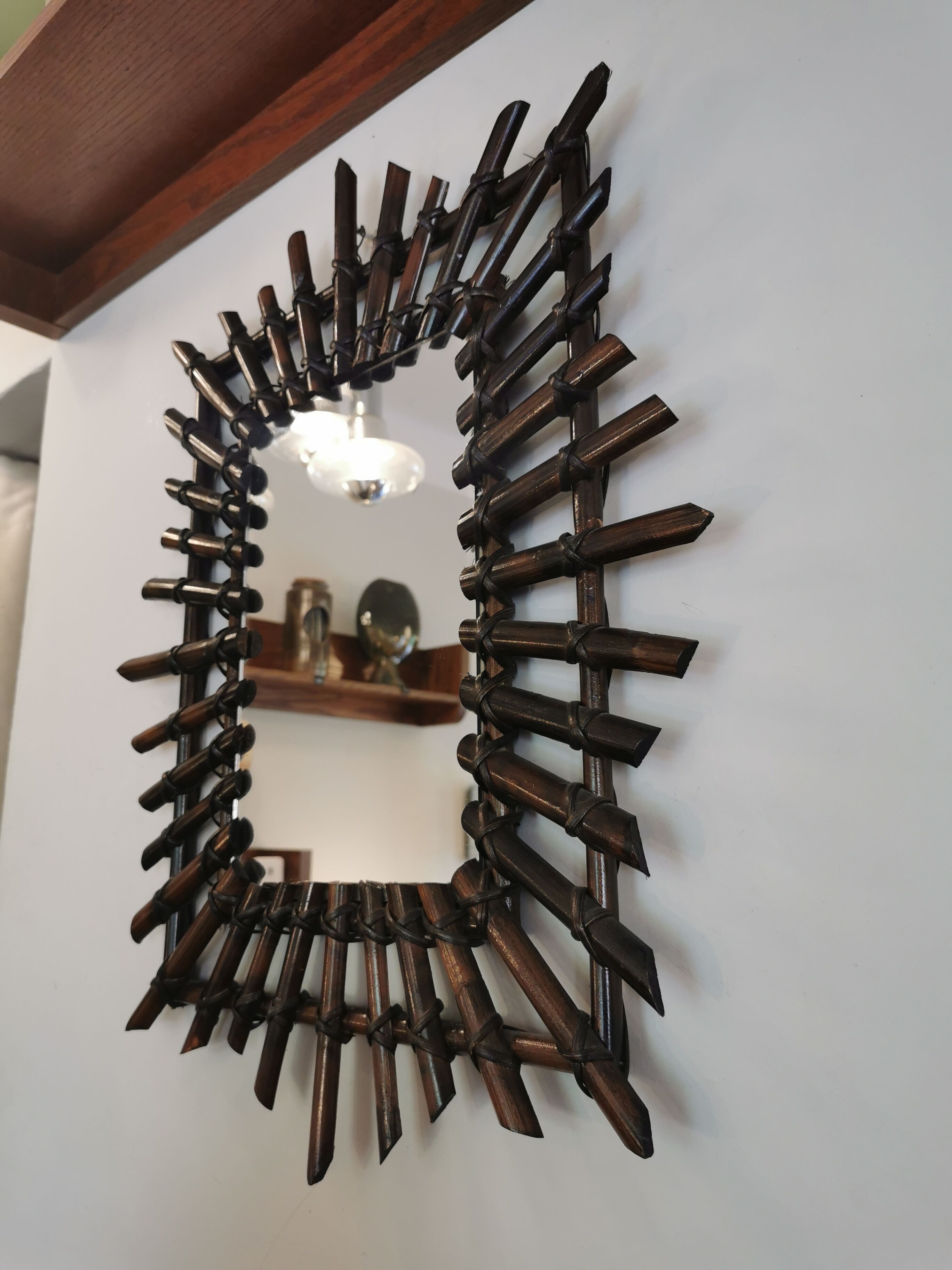 Bamboo mirror and vintage rattan 70s (60x50cm)