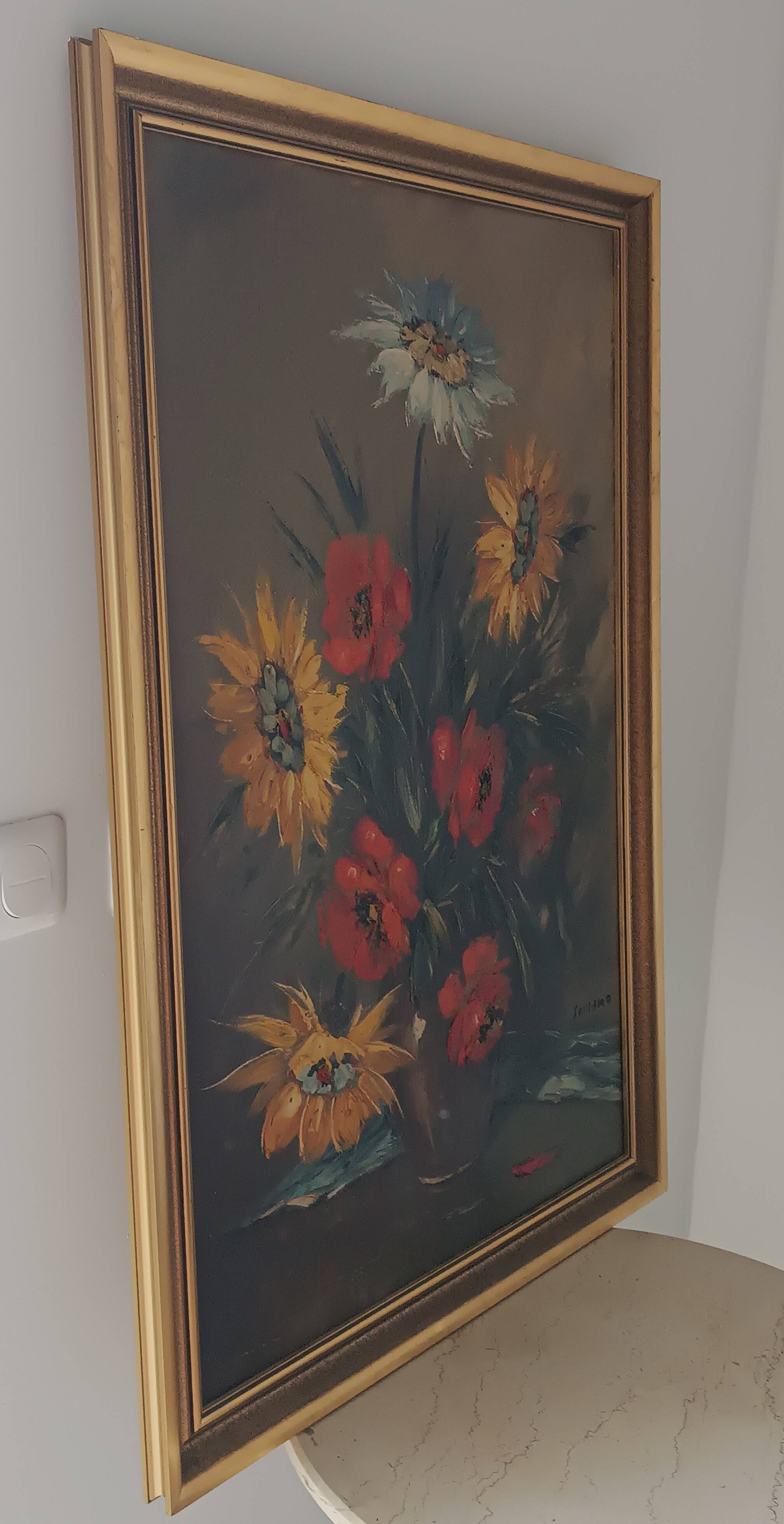 Oil on canvas still life with flowers signed soriano