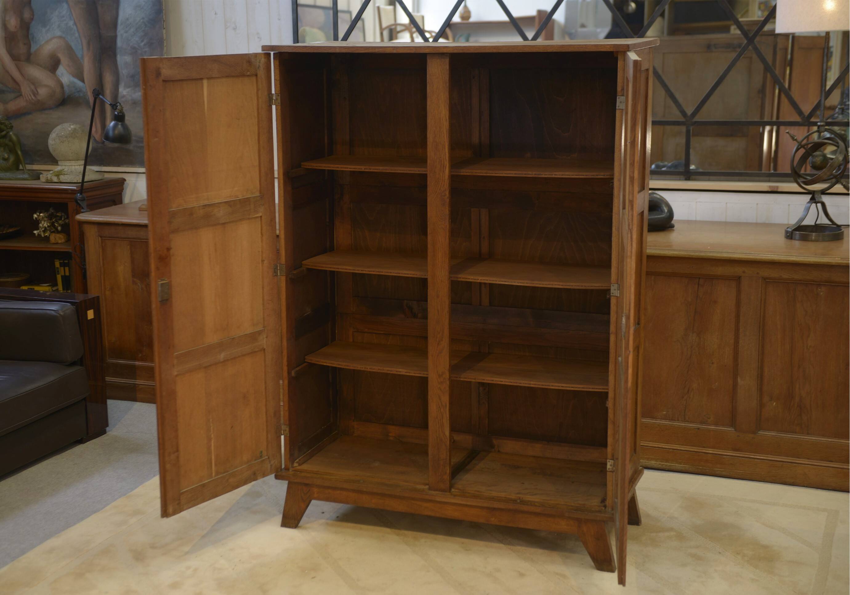 Oak armoire reconstruction by René Gabriel 1950s