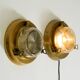 A pair of large, heavy 50s maritime ship wall lamps made of brass and glass