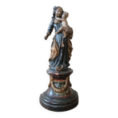 Ancient polychrome wooden sculpture representing the Virgin and Child, from