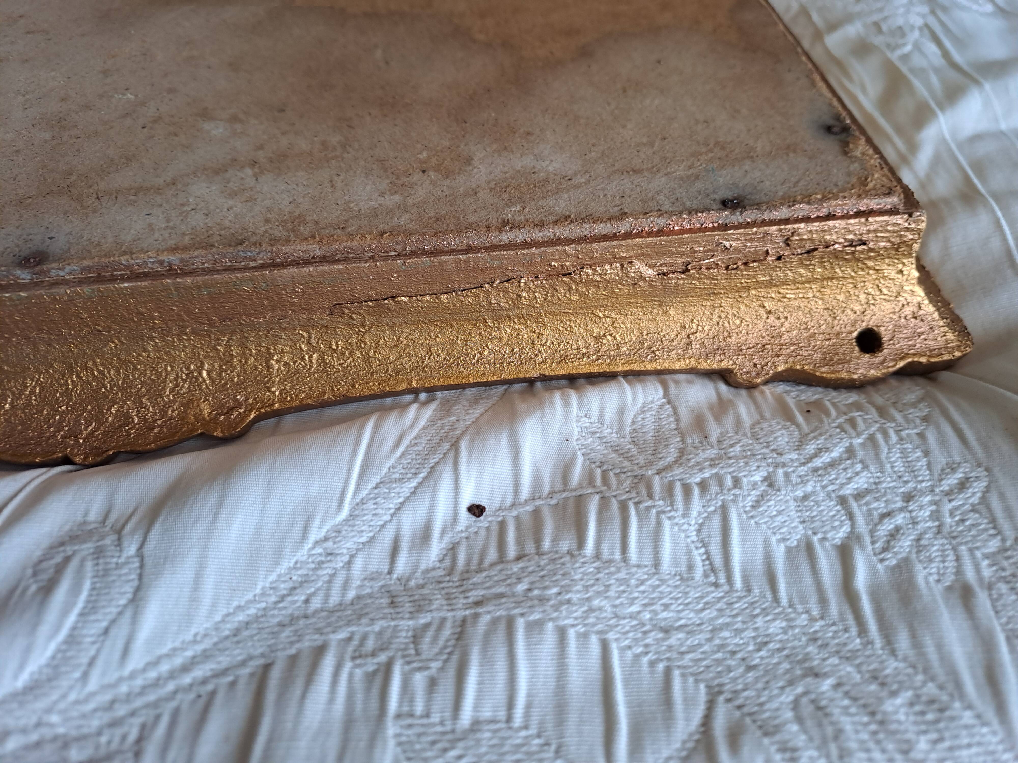 Mirror rectangular wood base and plaster moldings 1920 32x38cm