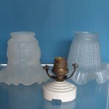 Pair of Art Nouveau 1900 frosted glass ceiling lights and their base