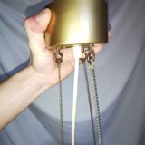 Large chandelier in brass and smoked glass, six branches, space age, baroque, Italy, 1970.