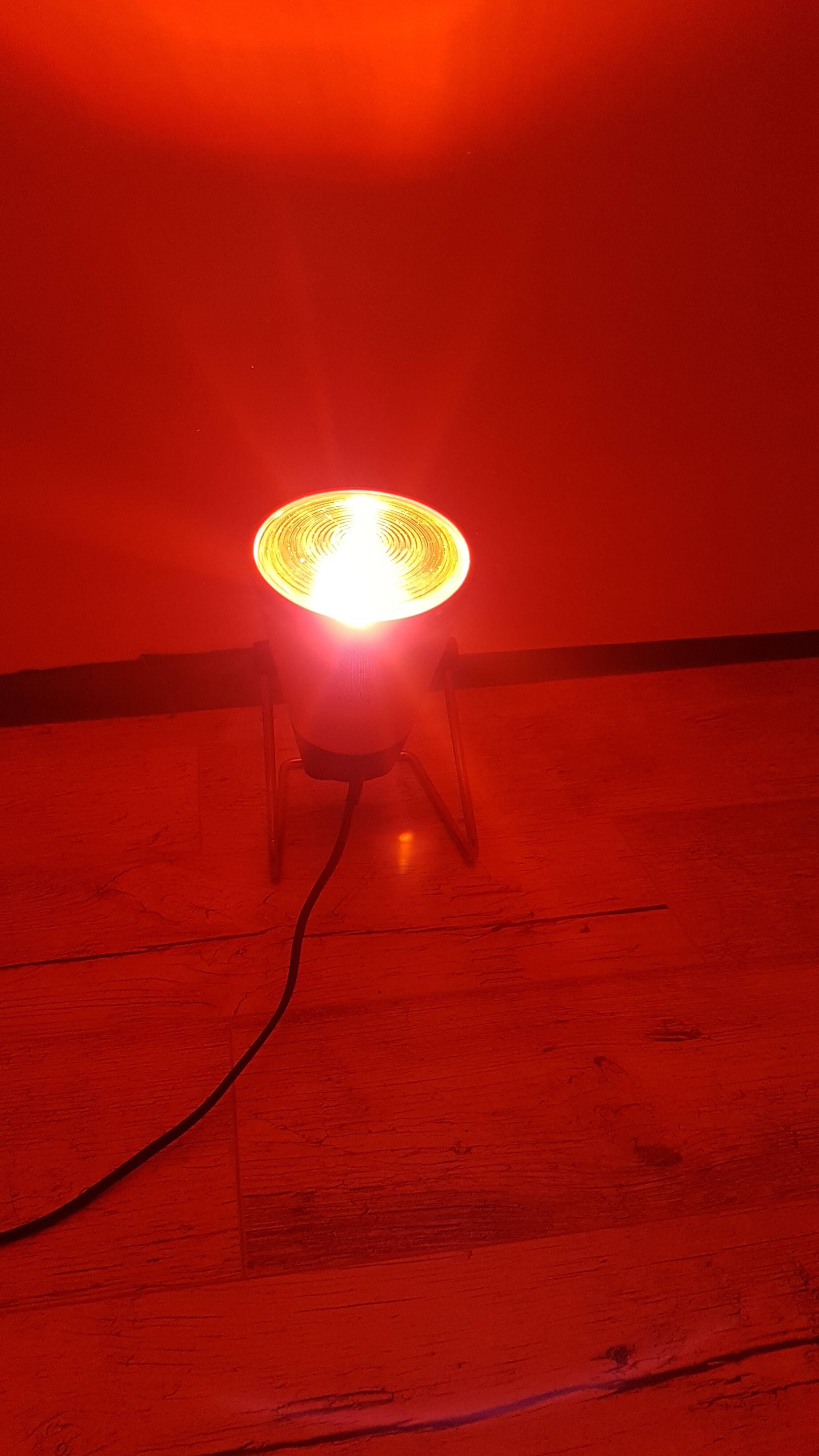 Space Age desk lamp, white metal, chrome-plated steel, red glass, Germany,
