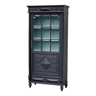 Armoire parisienne vitrée noire et vert grisé 150cm
