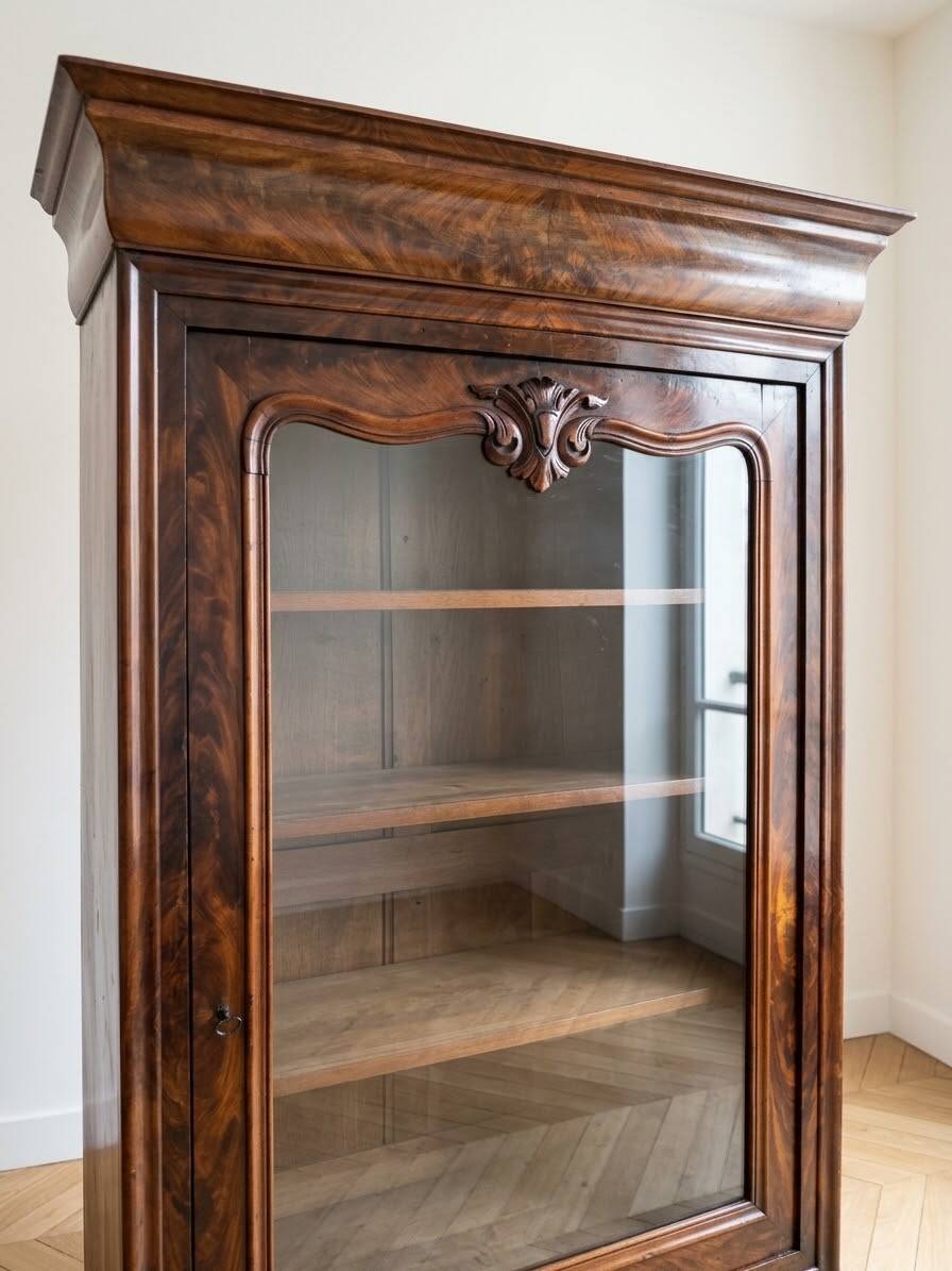 Small antique display cabinet in mahogany, Louis-Philippe style.