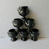 Set of 6 black opaline glass coquetiers, France, 70s