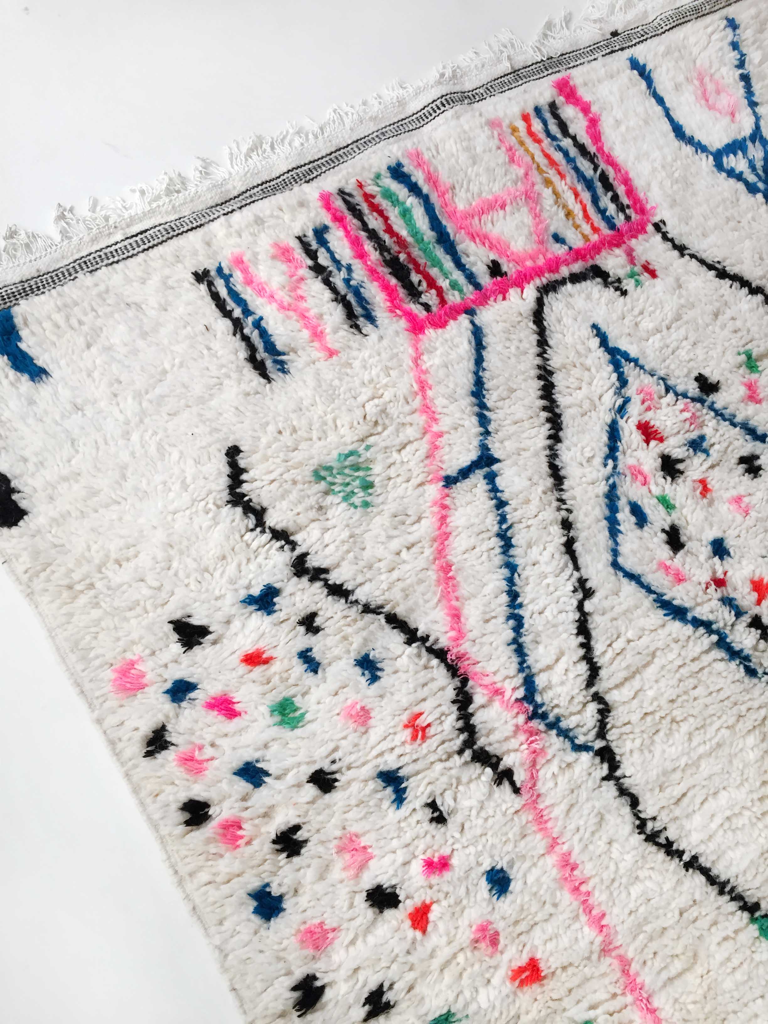 Moroccan Berber carpet Azilal ecru with colorful patterns 250x146cm