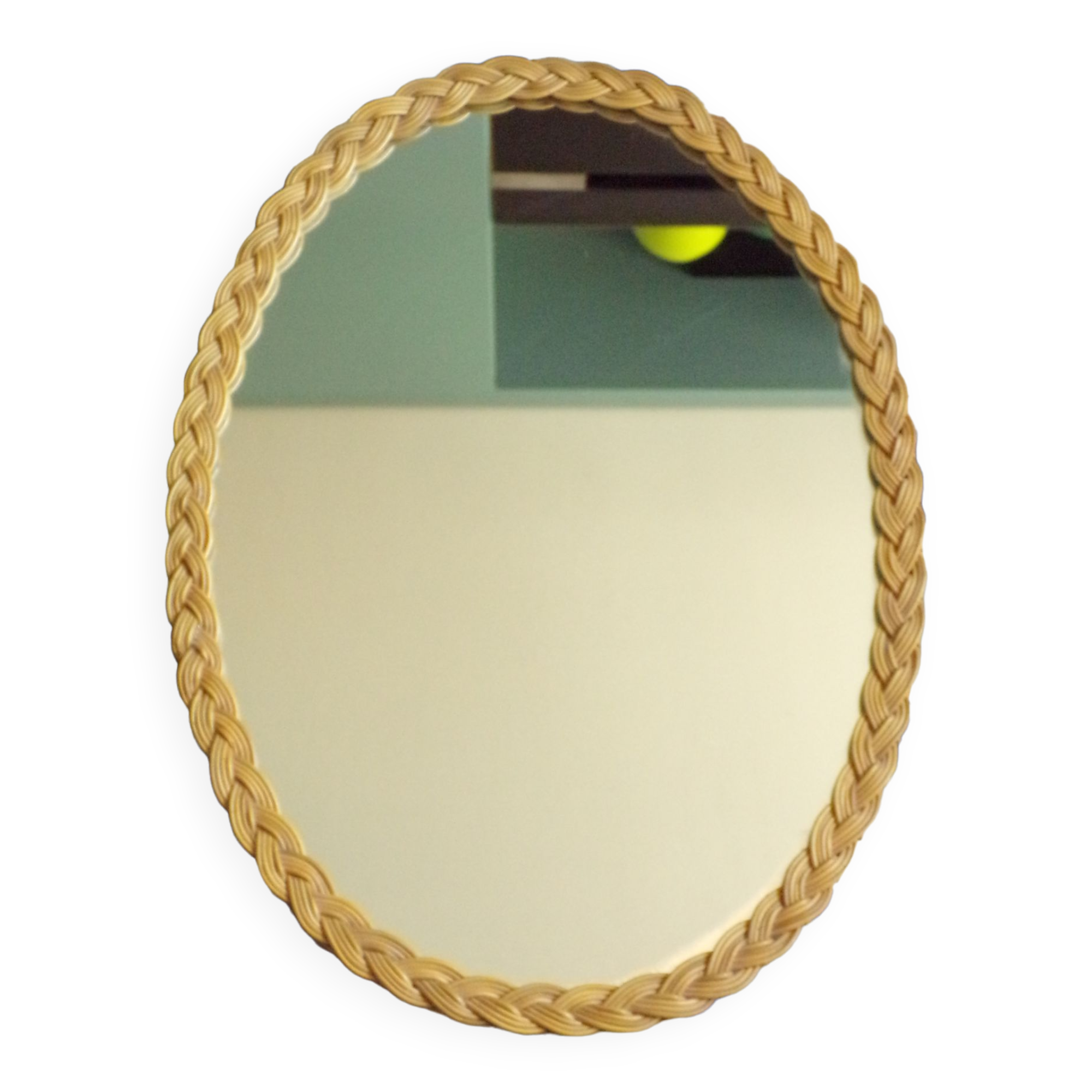 Oval vintage rattan mirror