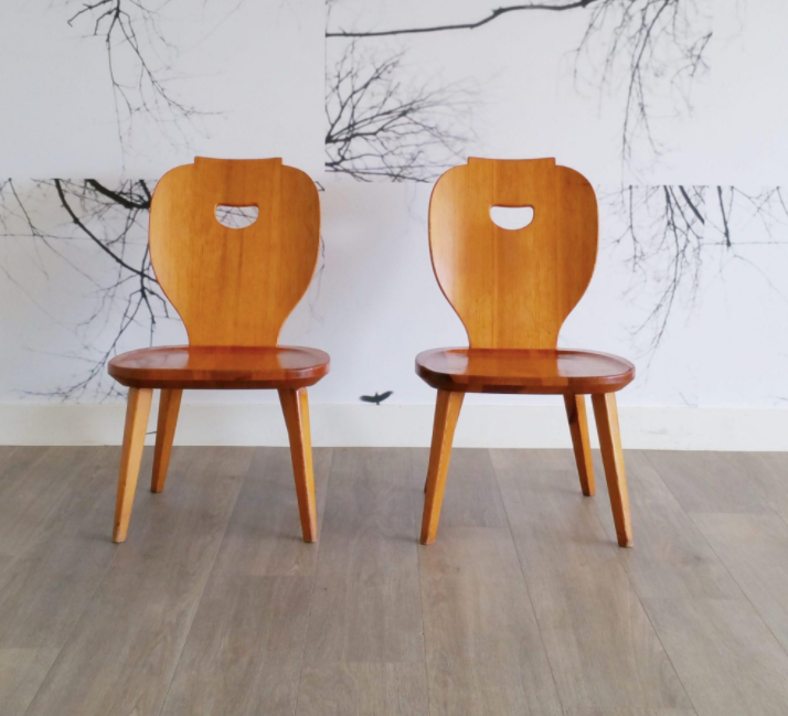 Set of 2 low pine chairs by Carl Malmsten for Svensk Fur 1950