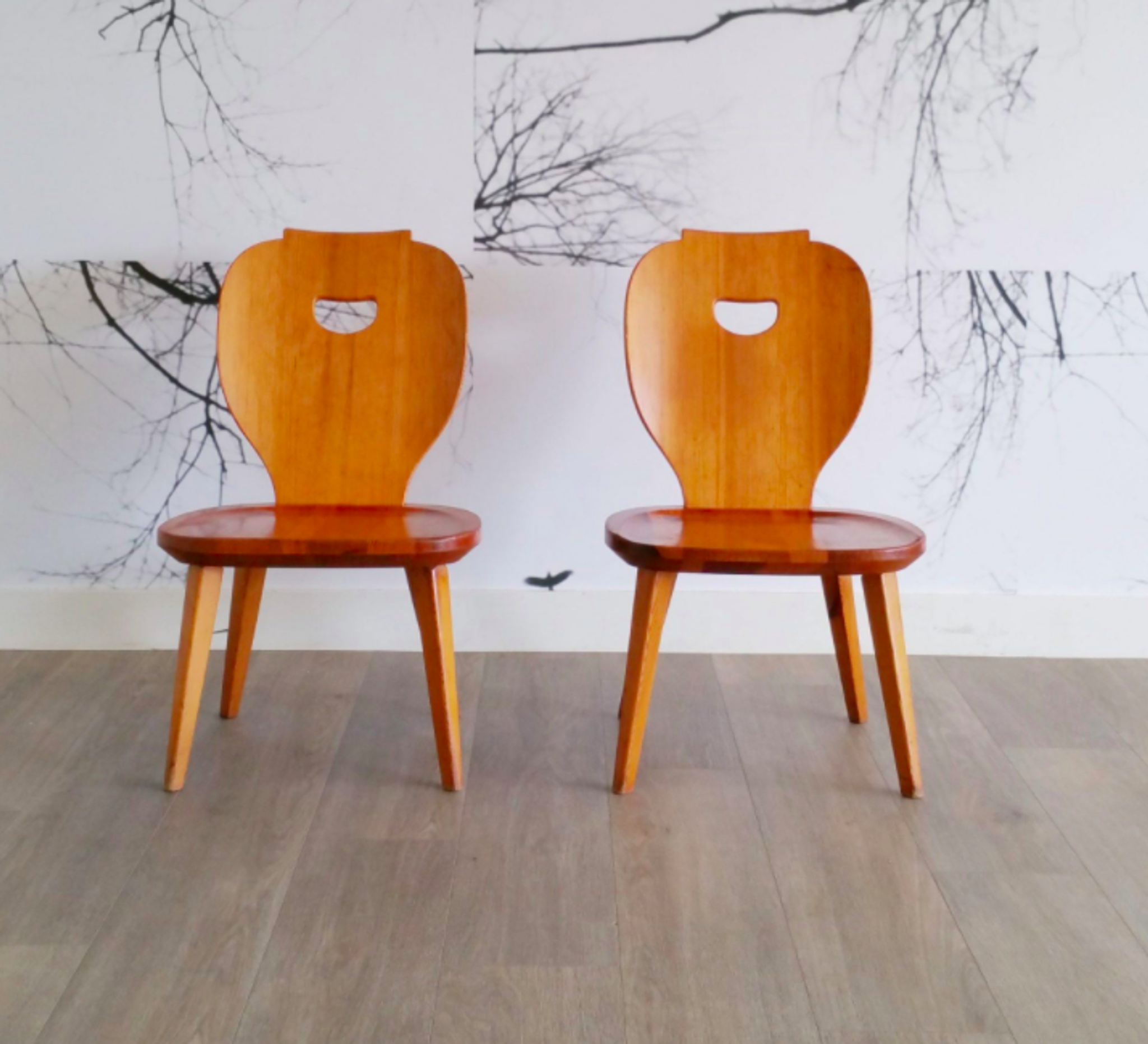 Set of 2 low pine chairs by Carl Malmsten for Svensk Fur 1950