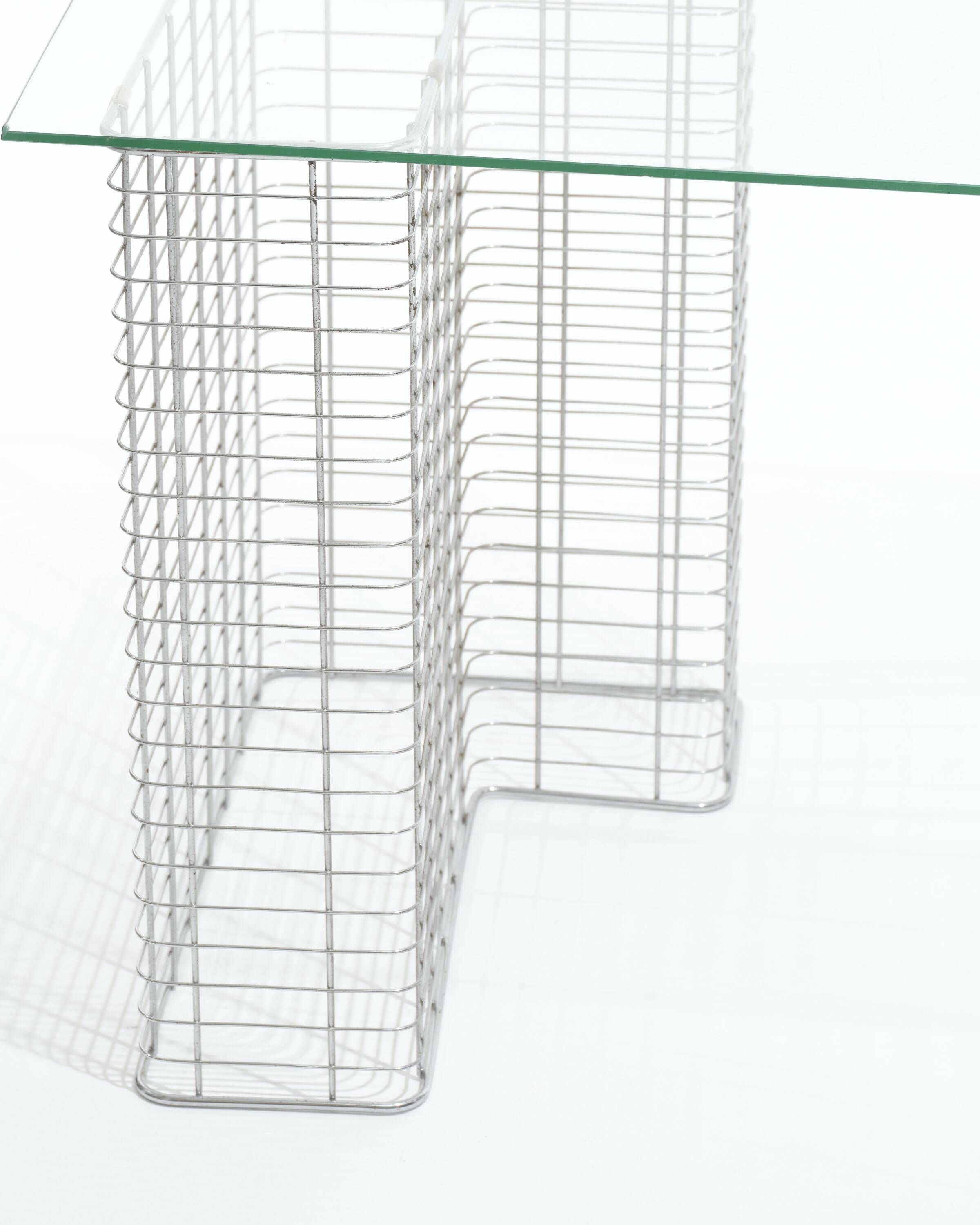 Wire glass and metal desk, terence conran, 1980s