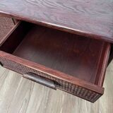 Vintage sideboard in woven wicker and bamboo