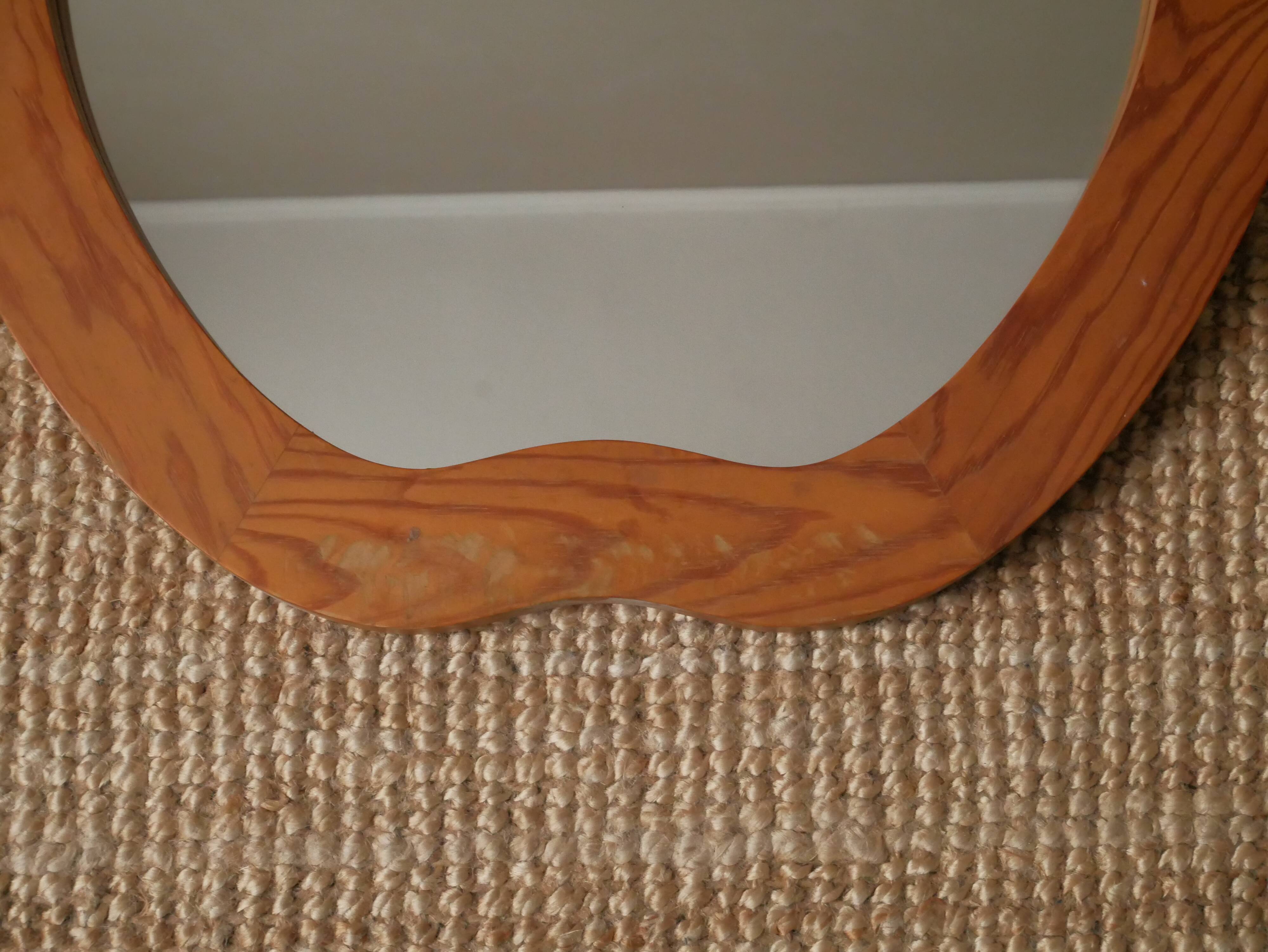 Large XL vintage retro wooden apple mirror, handcrafted, handmade object for children