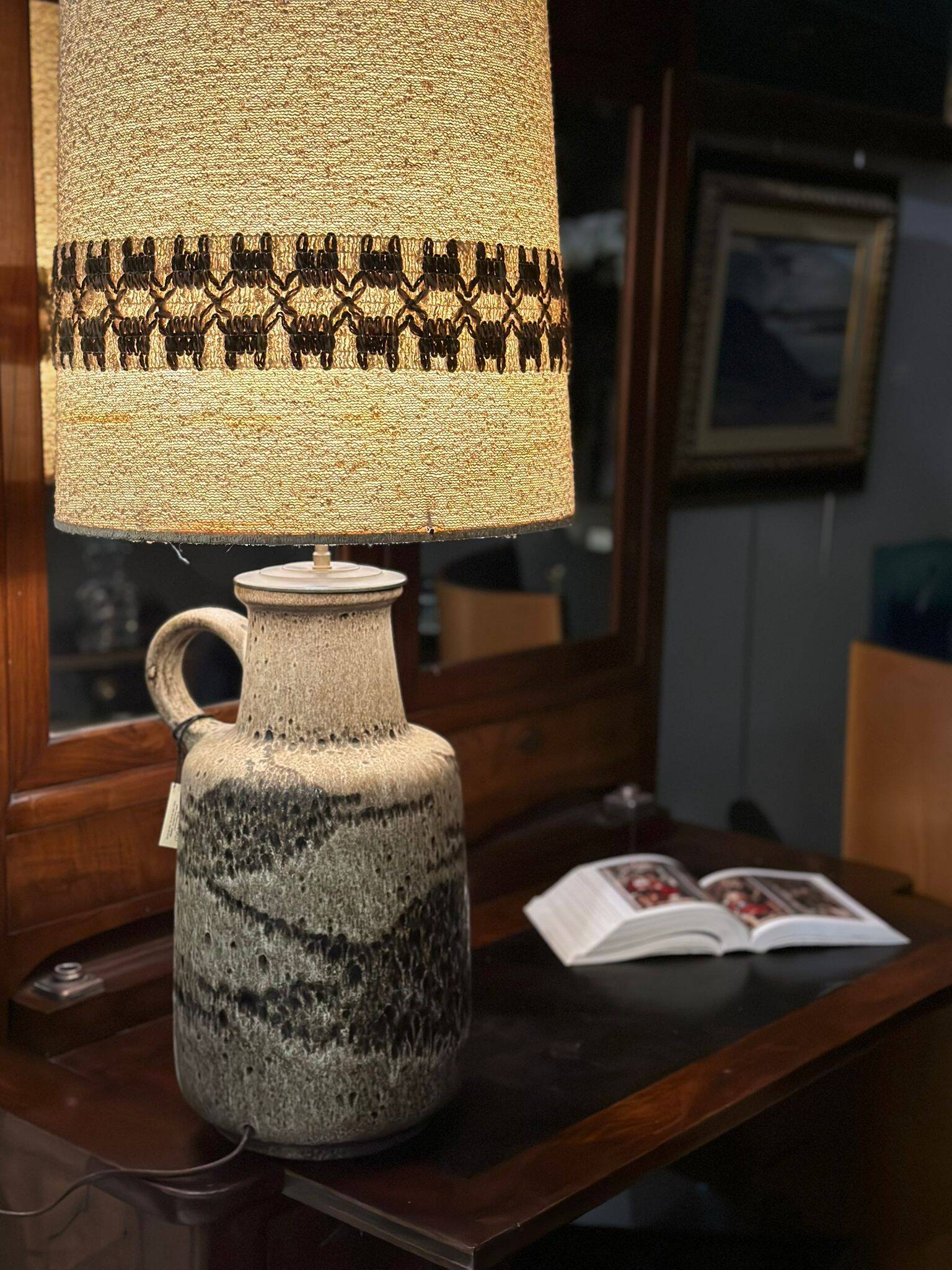 Lámpara cerámica Fat Lava con pantalla original, Scheurich Keramik, 60’s