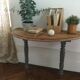 Antique painted wooden half-moon console table