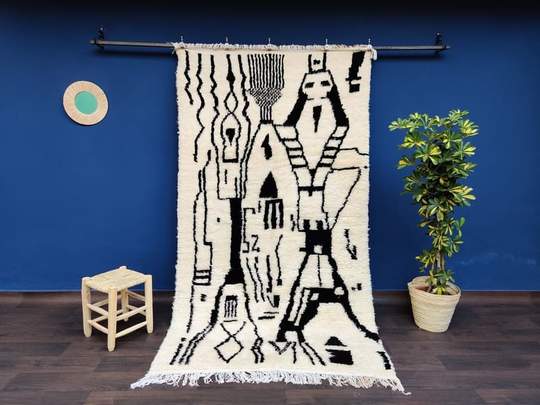 Berber carpet Azilal white and black 140 x 250 cm