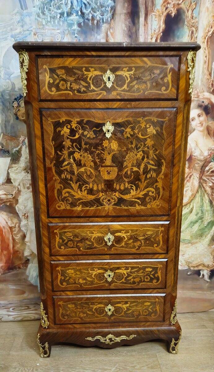 Secrétaire époque XIXeme / marqueterie de bois nobles – Style Louis XV
