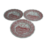 3 deep plates with red English Landscape pattern