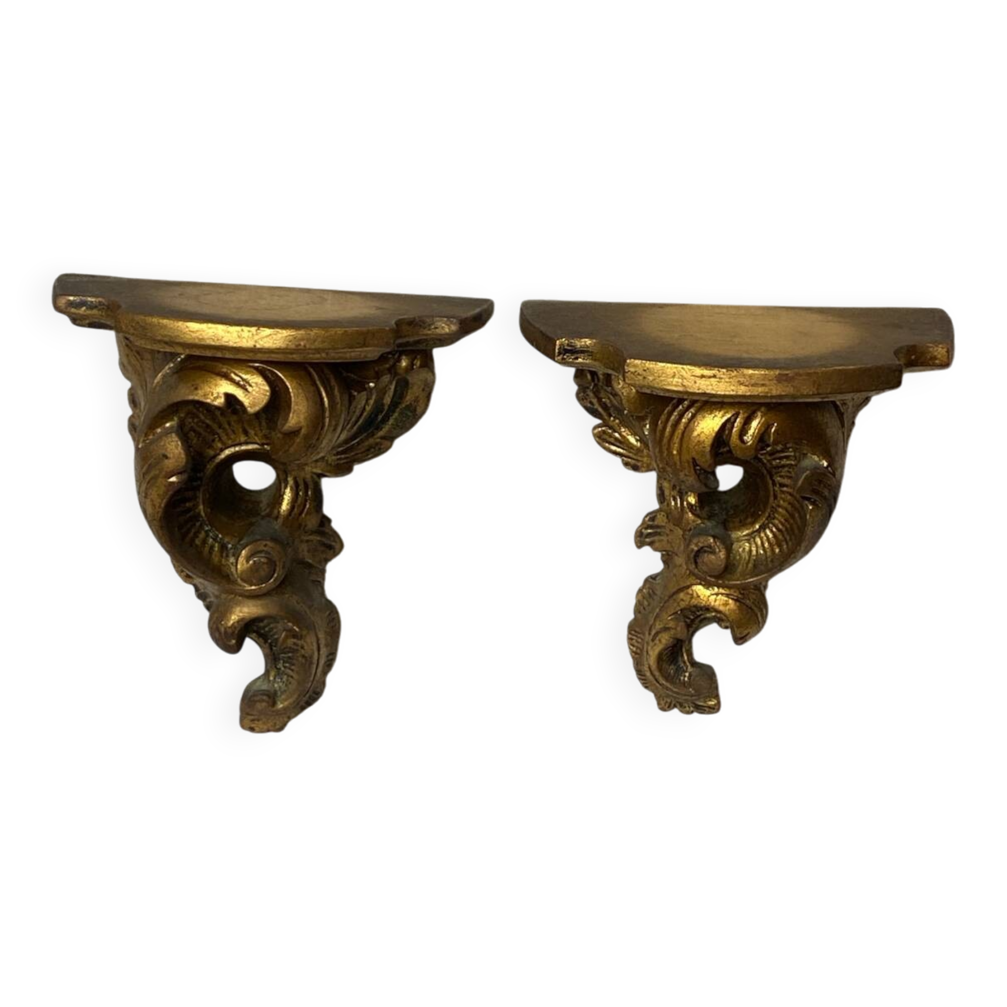 Pair of gilded wood wall consoles