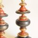 Pair of polychrome wooden baluster lamp bases - red, black and gold
