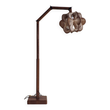 Lampe de sol danoise vintage avec abat-jour tissé