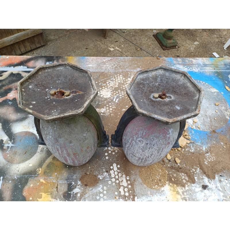 Pair of Art Deco enamelled cast iron vases