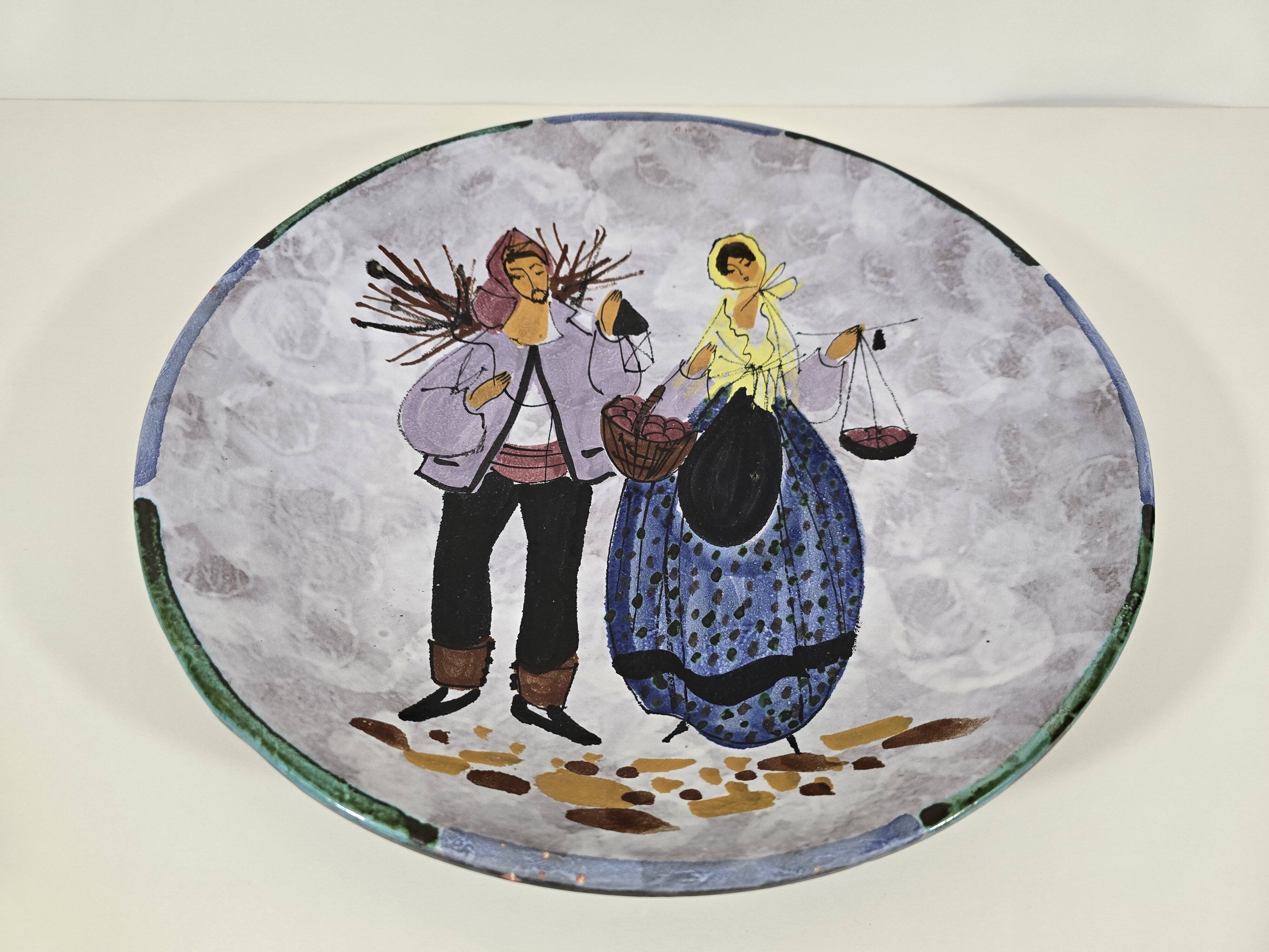 Large enamelled ceramic dish le brescon in vallauris 1970