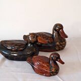 Set of 3 glazed ceramic ducks - rustic / country vintage decor