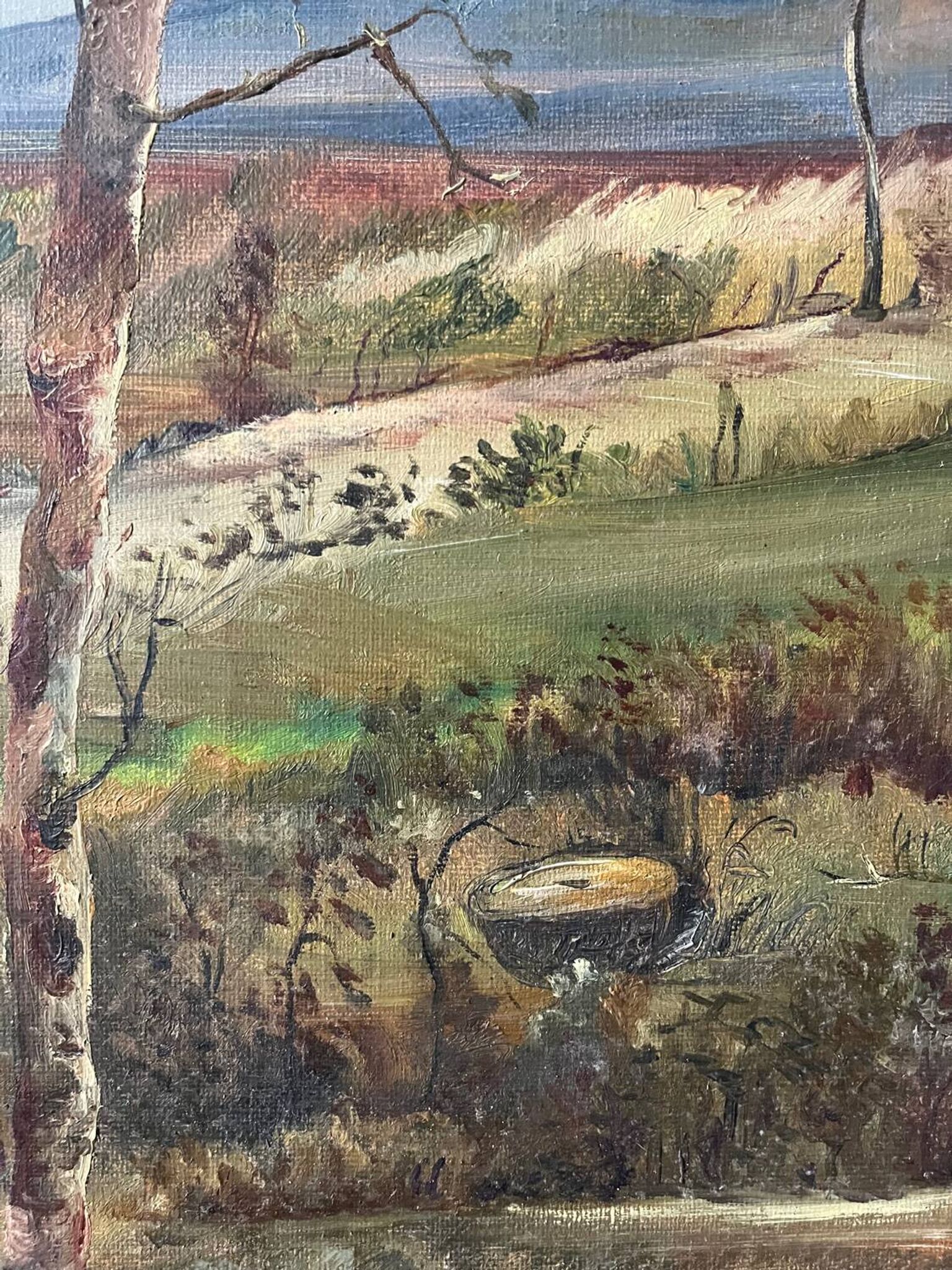Paysage de printemps avec arbre, signé