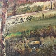 Paysage de printemps avec arbre, signé