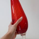 Large vintage twisted red glass vase